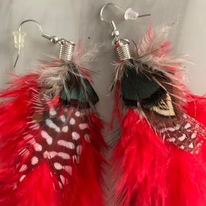 Red Feather Earrings